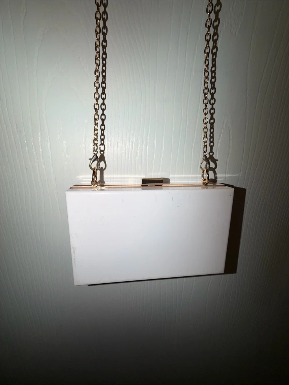 Mrs. White Acrylic Box Clutch with Gold Chain